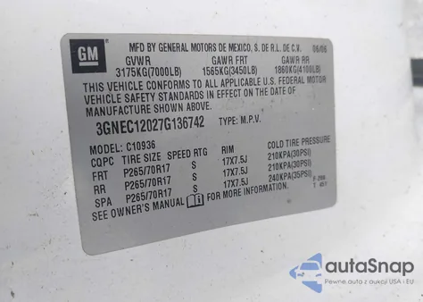 2007 Chevrolet Avalanche 1500 Ls z USA, uszkodzony, nr VIN 3GNEC12027G136742